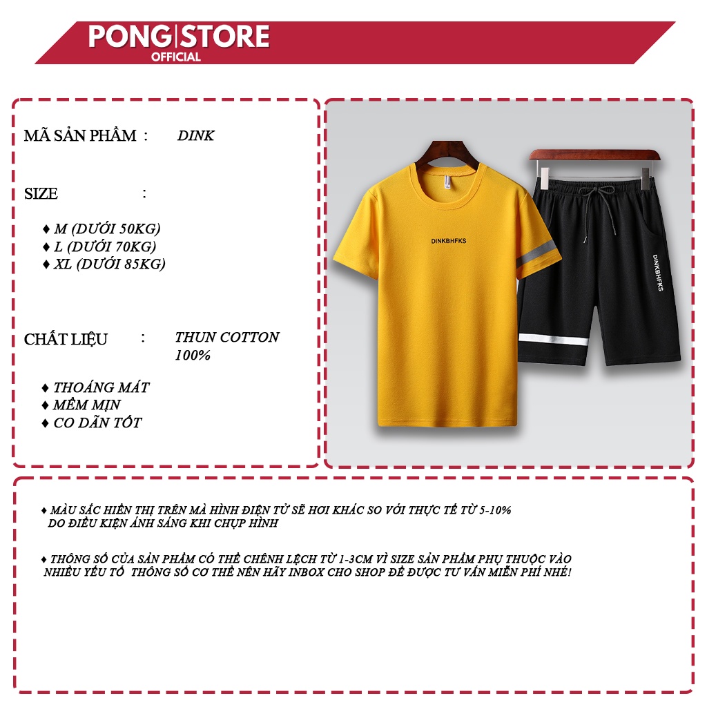 Bộ Đồ Nam Hè in Chữ DINK Chất Thun Mè Co Giãn Cao Cấp Form Rộng Full Size Dưới 70Kg pongshop