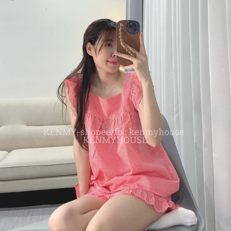 Bộ ngủ kẻ viền bèo B01 bộ mặc nhà cho nữ