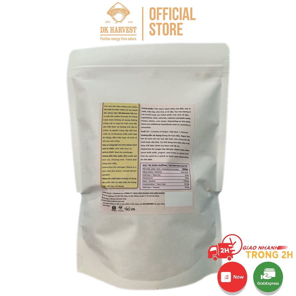 Granola Siêu Hạt DK Harvest- Ngũ Cốc Giảm Cân Nướng Mật Ong - Hương Vị Truyền Thống - Trọng lượng 150g/250g/500g