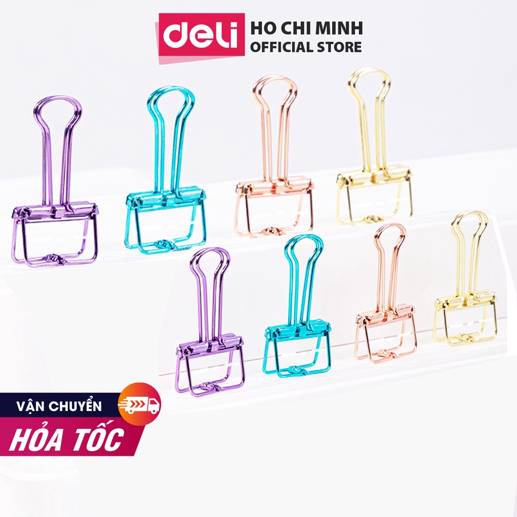 Kẹp văn phòng nhiều màu DELI - Dùng cho tài liệu giấy tờ - mạ vàng hồng - 6 chiếc và 8 chiếc hộp 782