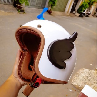 Mũ bảo hiểm NTMAX 3/4 gắn chong chóng và cánh cupid - TRẮNG LÓT NÂU