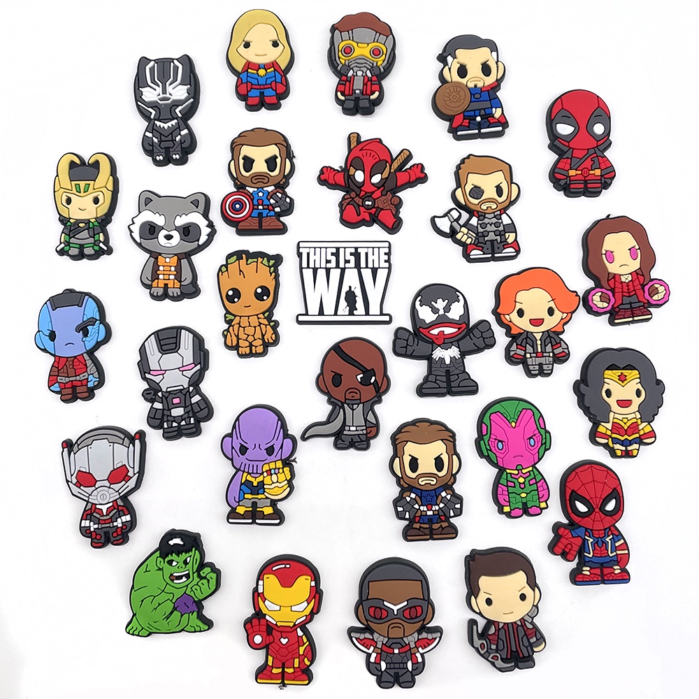 Marvel Super hero Crocs Jibbitz Shoe Charms Chủ đề hoạt hình Phụ kiện giày dép trẻ em quà Giáng sinh pvc dễ thương Dép xăng đan  DIY decorate accessories 1000 Mẫu Lựa Chọn