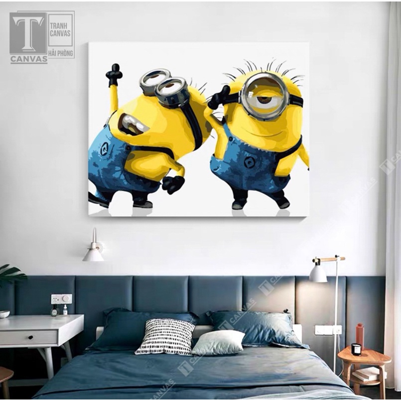 Tranh canvas treo tường hiện đại nghệ thuật, tranh minion ngộ nghĩnh đáng yêu DY55-60