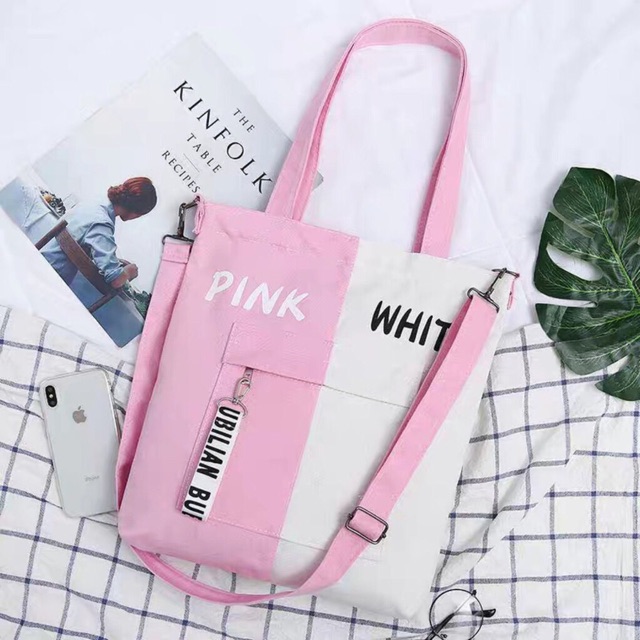 [Giá Sập Sàn] TÚI TOTE PHỐI MÀU chữ White Blue Black Yelow Pink thời trang mang hai kiểu mẫu mới hot style kitishop