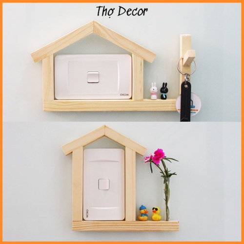 Trang Trí Ổ Điện, Miếng Dán Bảo Vệ Ổ Điện, Trang Trí Tường Kèm Tượng Mini Và Lọ Hoa, Móc Treo Đồ