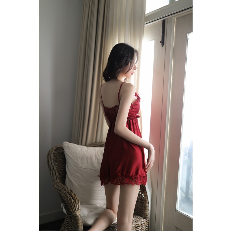 Đồ ngủ sexy váy hai dây ren vạt mềm mại sang trọng quyến rũ 490