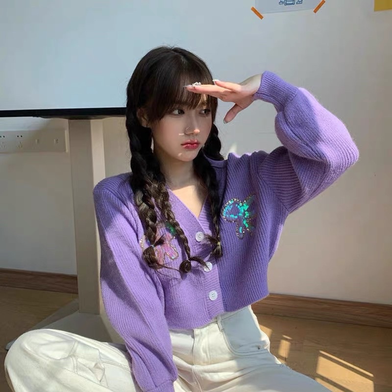Áo len tím nơ cừơm ĐỊCH LỆ NHIỆT BA tay dài hot trend phong cách ulzzang SAM SAM BOUTIQUE