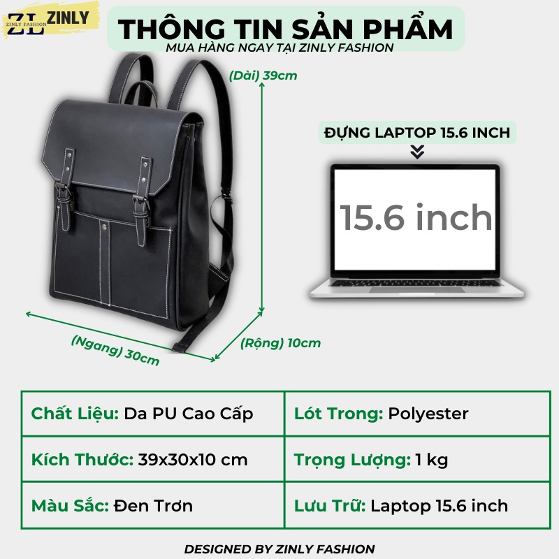 Balo laptop, Balo Thời Trang Nam Nữ,Da PU cao cấp, form cứng, dáng hộp - Zinly