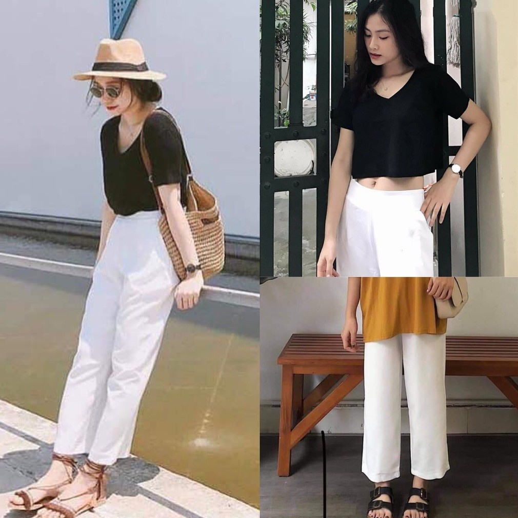 SET ÁO CROPTOP TIM ĐEN KÈM QUẦN CULLOTES TRẮNG HOT