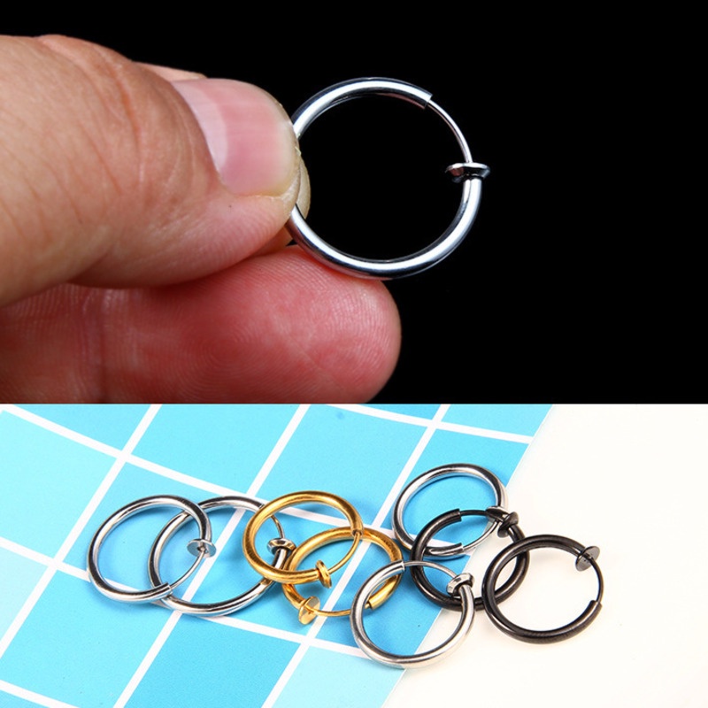 Khuyên Tai Vòng Tròn Màu Sắc Đơn Giản Không Xỏ Lỗ