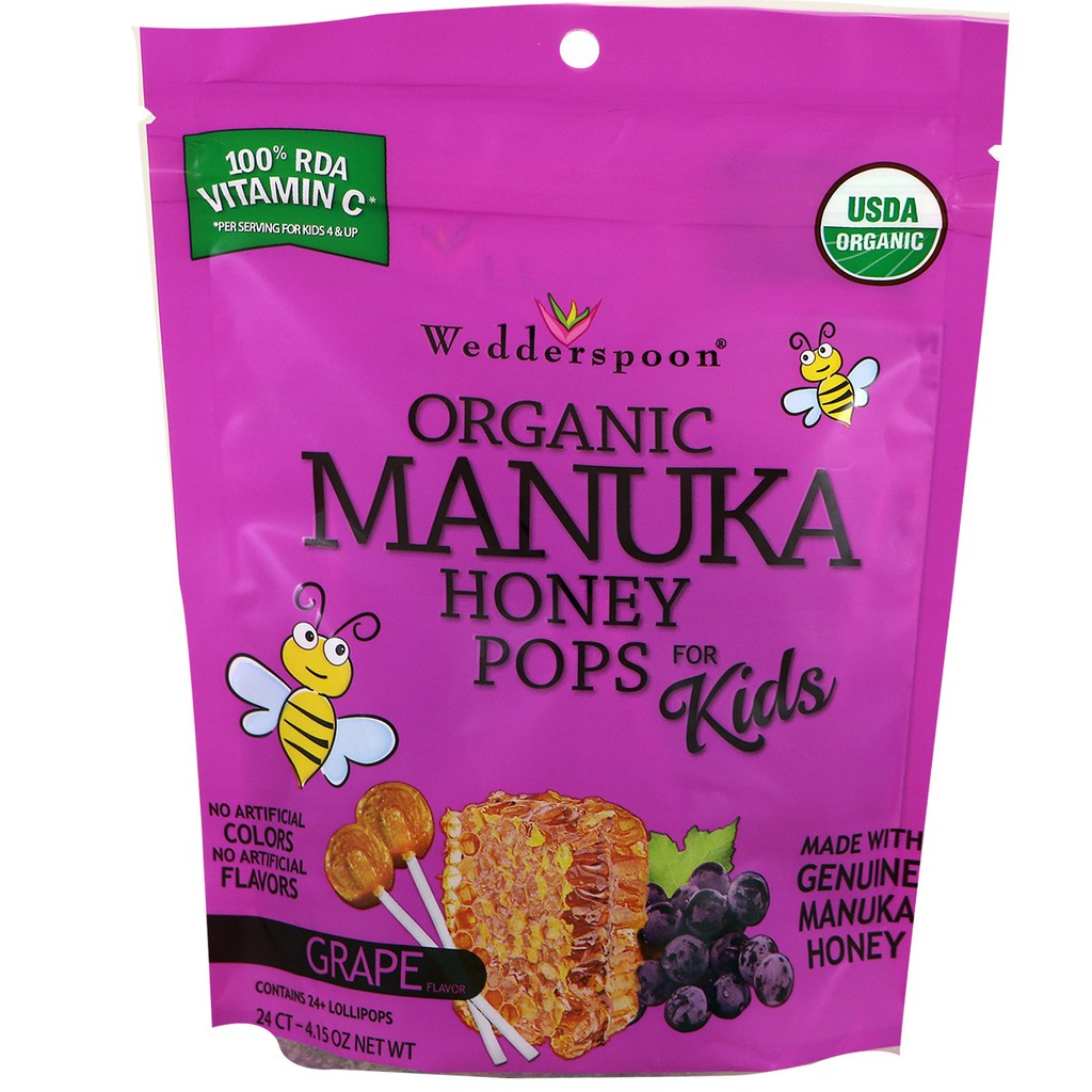 Kẹo Mút Hữu Cơ Từ Mật Ong Manuka Cho Trẻ Em, Wedderspoon Organic Manuka Honey Pops For Kids