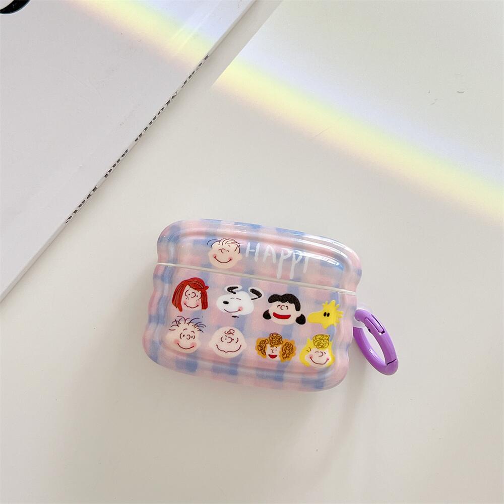 Vỏ Bảo Vệ Hộp Sạc Tai Nghe AirPods 1 2 pro 3 2021 Bluetooth Không Dây Chống Sốc Họa Tiết Kẻ Sọc Màu Tím Kèm Móc Treo Tiện Dụng