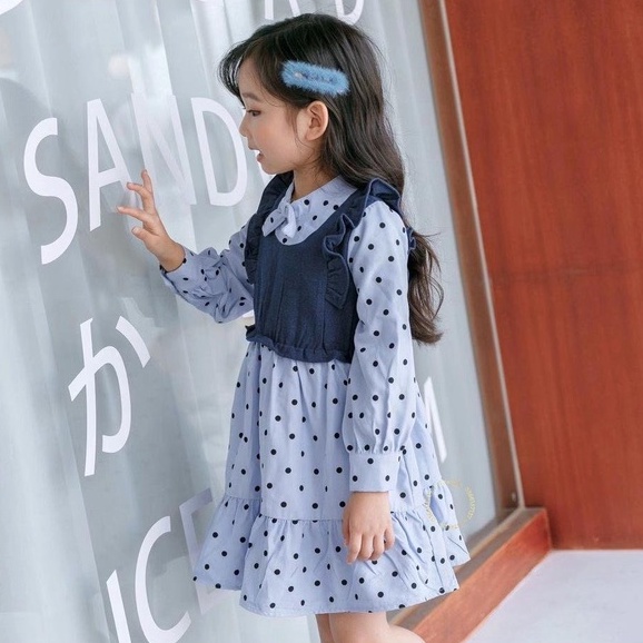 Váy dài tay chấm bi 137KIDS chất cotton thấm hút mồ hôi cho bé gái