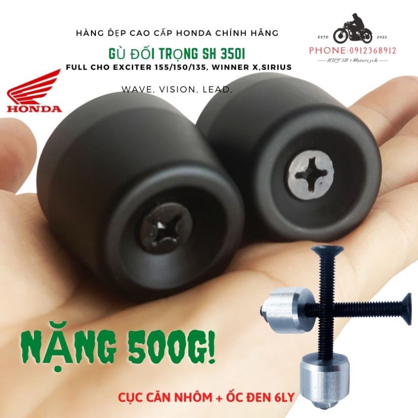Gù Chống Rung Tay Lái SH 350i Cho Yamaha Exciter 155, Exciter 150, Exciter 135, EX 150 ( Cục Căn Nhôm + ỐC Đen)