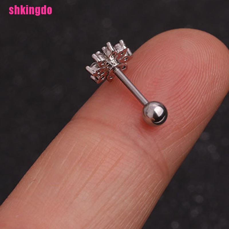 Khuyên xỏ sụn lỗ tai hình mặt trăng mặt trời đính đá pha lê