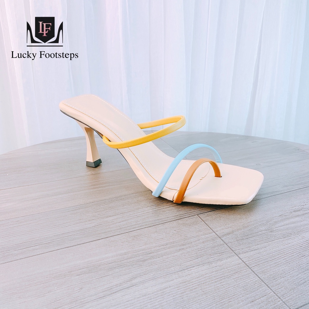 Sandal cao gót Lucky quai phối màu gót nhọn 7p - v85