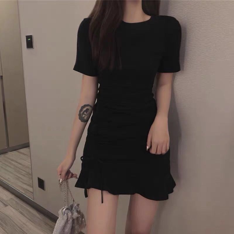 Váy body dây rút dáng ôm đuôi cá màu đen freesize <60kg | BigBuy360 - bigbuy360.vn