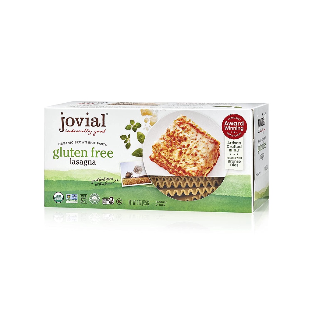 MÌ LÁ LASAGNA PASTA ĂN KIÊNG KOSHER Jovial, Gluten-Free, Whole Grain Brown Rice, Non-GMO, Lower Carb, USDA Organic, 255g