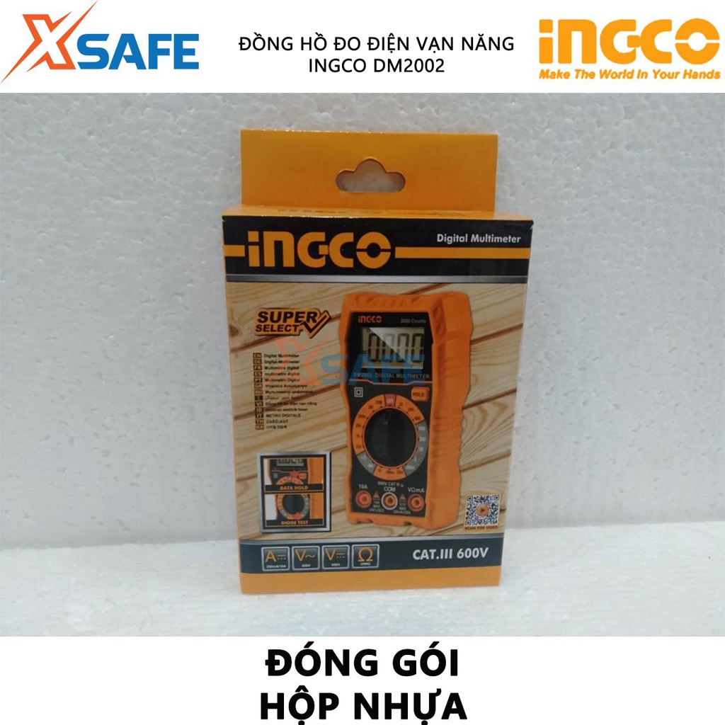 Đồng hồ đo điện vạn năng INGCO DM2002 Đồng hồ vạn năng 2000 số đếm, màn hình LCD - Chính hãng [XSAFE]