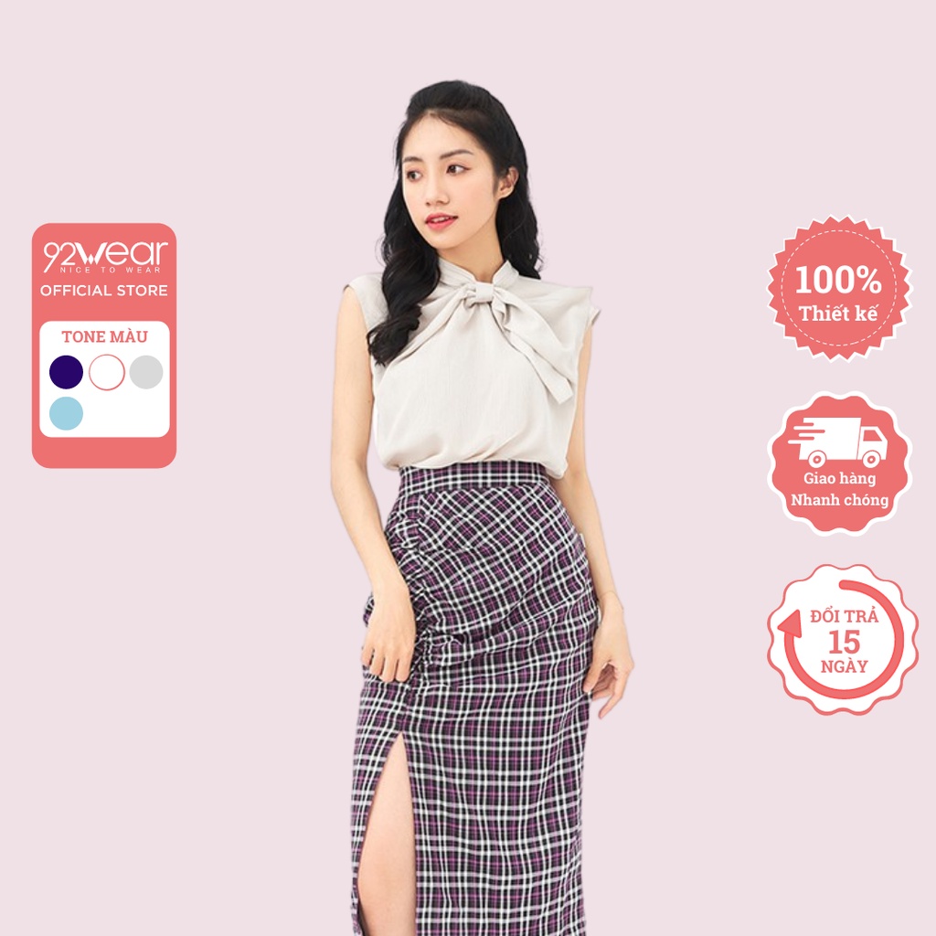 Áo sơ mi nữ voan 92WEAR thiết kế cổ nơ quý phái ASA1089