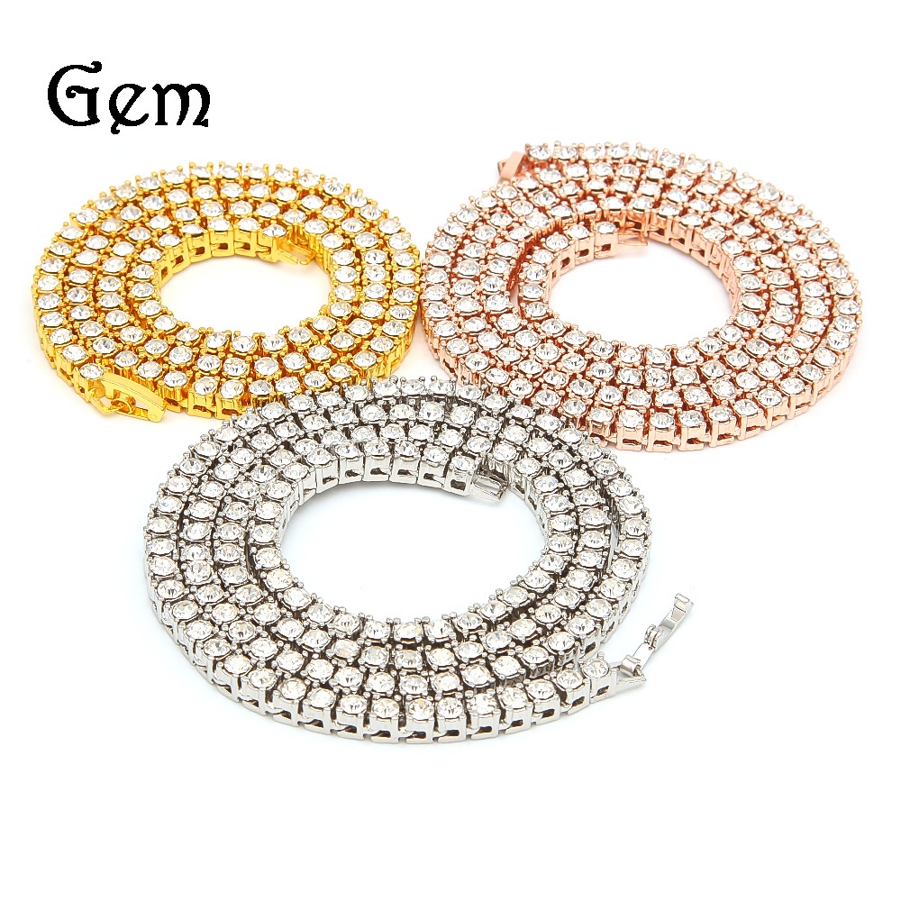 Dây Chuyền Hợp Kim 3mm4mm Đính Đá Phong Cách Hip Hop Âu Mỹ Cá Tính Cho Nam