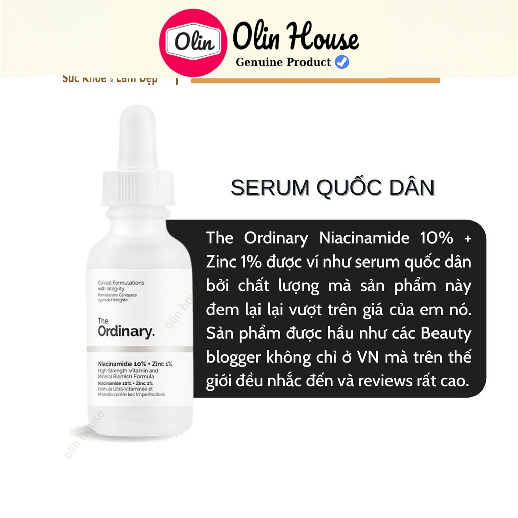 Tinh chất Serum The Ordinary Niacinamide 10% + Zinc 1% giảm mụn, thu nhỏ lỗ chân lông - Olin House