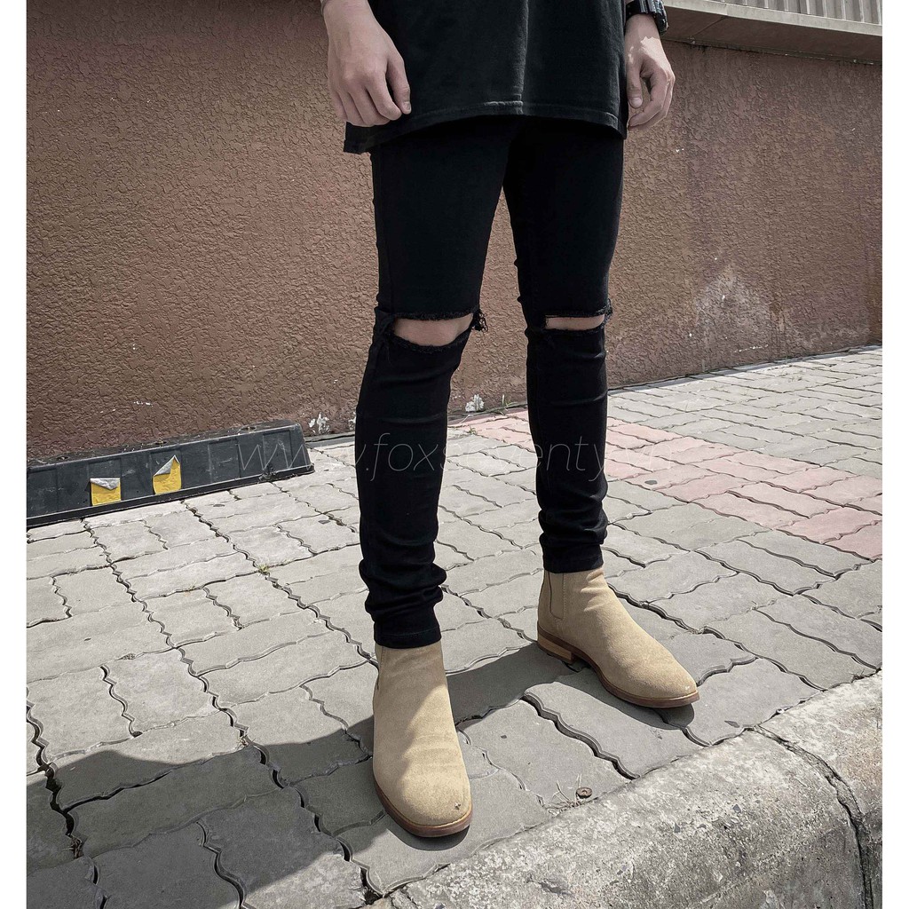 Quần Jean Đen Rách Gối Cao Cấp, Màu Đen, Chất Jean Co Dãn, Dễ Phối Đồ Dành Cho Nam, Cam Kết Đổi Trả Nếu Không Hài Lòng | BigBuy360 - bigbuy360.vn