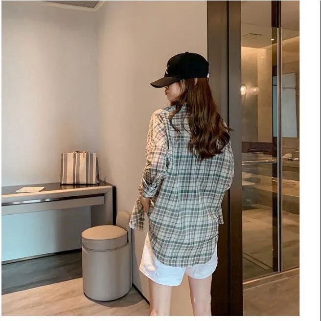 Áo Sơ Mi Nữ Dáng Rộng Họa Tiết Caro Phong Cách Retro Mới