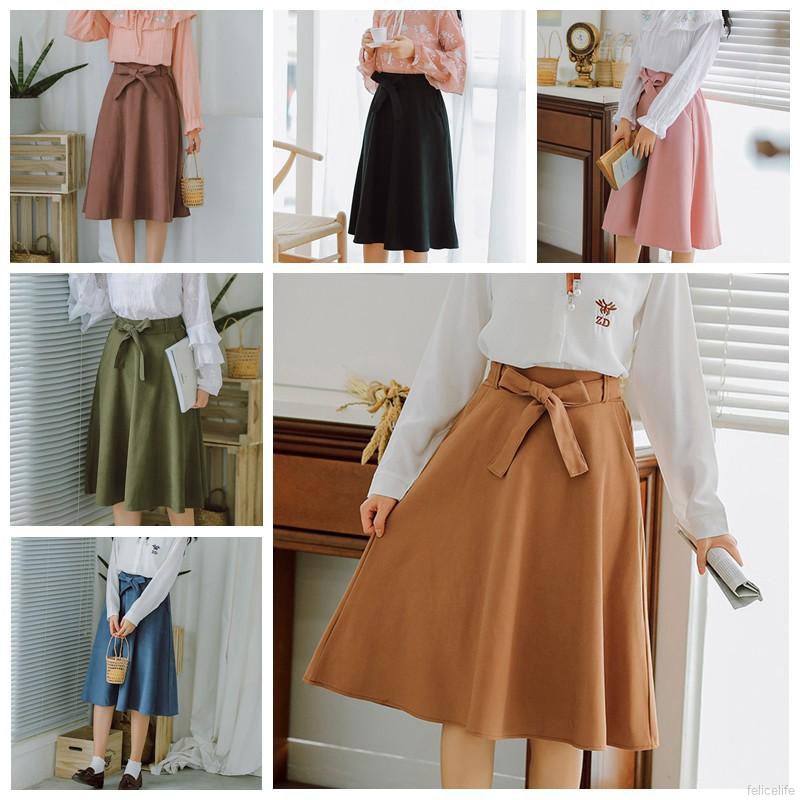 Chân váy dài cột nơ lớn 6 màu phong cách cổ điển cho nữ