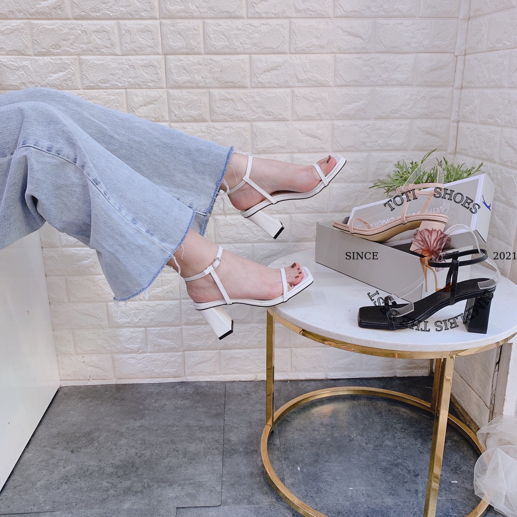 GIÀY CAO GÓT NỮ TOTIIE SHOES THỜIG TRANG - SANDAL GÓT VUÔNG QUAI MẢNH DA MỀM 7 PHÂN G2112160