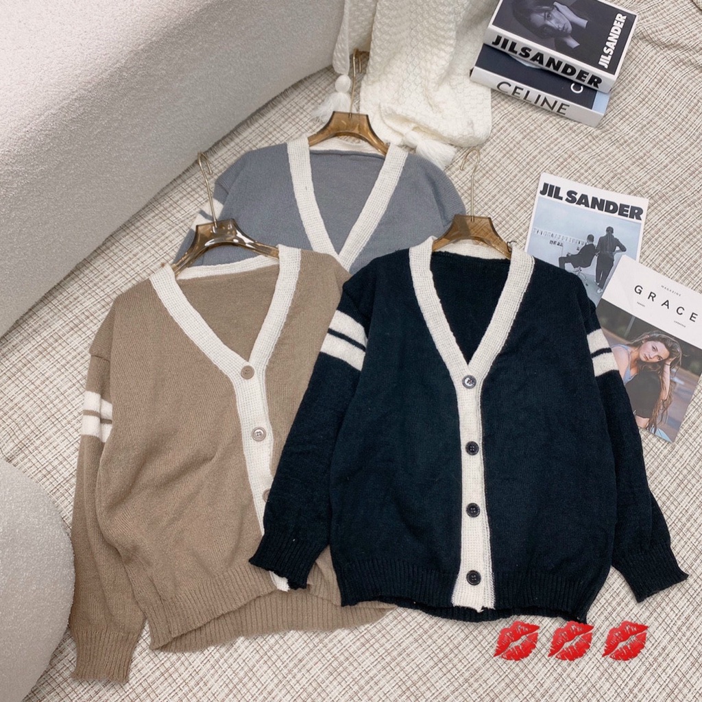 ÁO KHOÁC CADIGAN LEN VIỀN TRẮNG SỌC TAY 210 HÀNG QUẢNG CHÂU