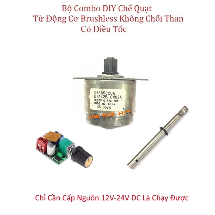 Bộ Combo DIY Chế Quạt Từ Động Cơ Brushless Không Chổi Than 12V-24V 10W Có Điều Tốc