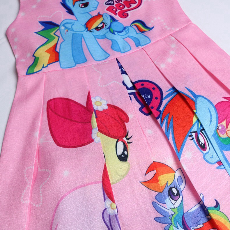 Đầm công chúa màu hồng in hình ngựa con hoạt hình cho bé gái