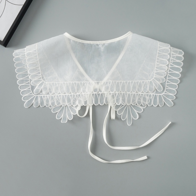 Cổ áo sơ mi giả trong suốt thêu họa tiết ngọt ngào có thể tháo rời trang trí cho nữ