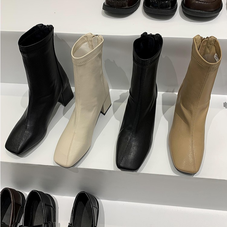 Boots da PU basic cổ cao đế 6cm ulzzang