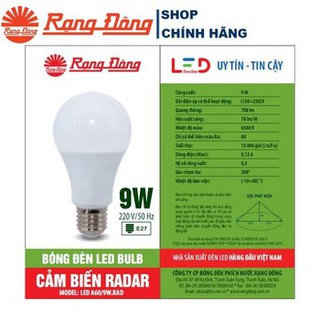 Bóng đèn led cảm ứng rada 9w rạng đông bóng led 9w rada hồng ngoại rạng đông