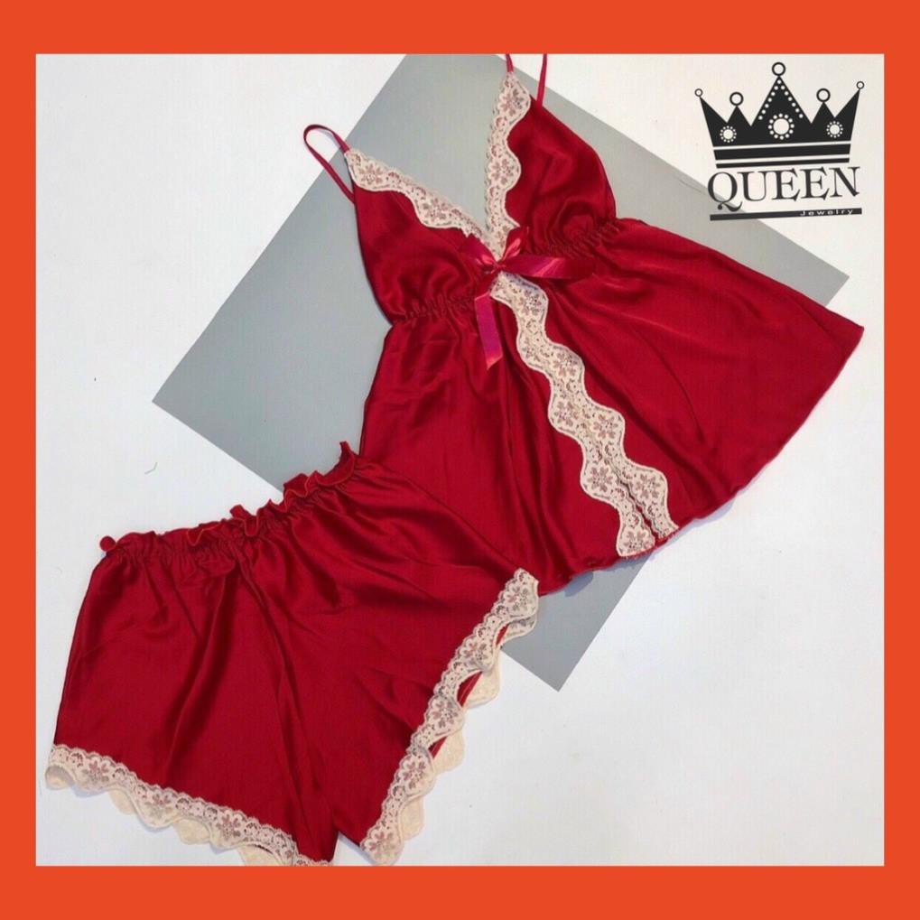 Đồ ngủ sexy satin phối ren kèm mút
