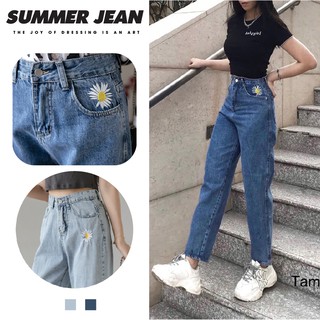 QUẦN JEAN NỮ ỐNG SUÔNG DÁNG RỘNG THÊU HOA CÚC