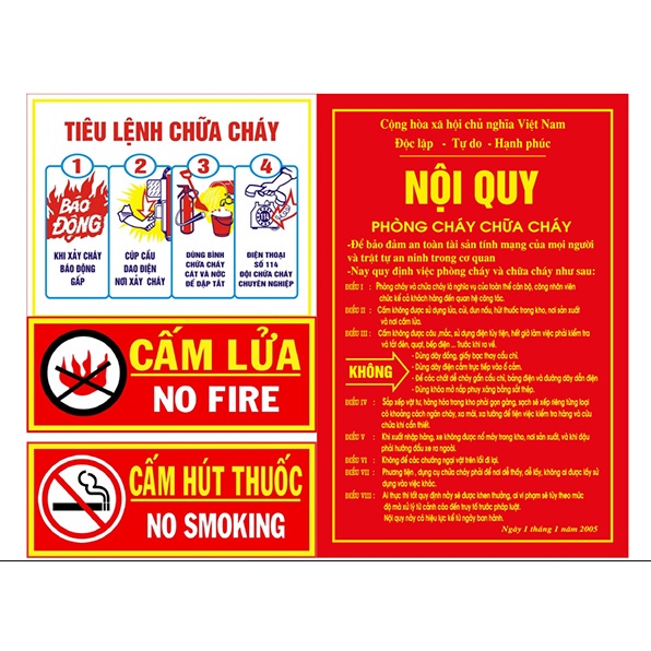 Bộ nội quy tiêu lệnh PCCC (4 tấm) - HÀNG LOẠI 1 - CHỐNG RỈ