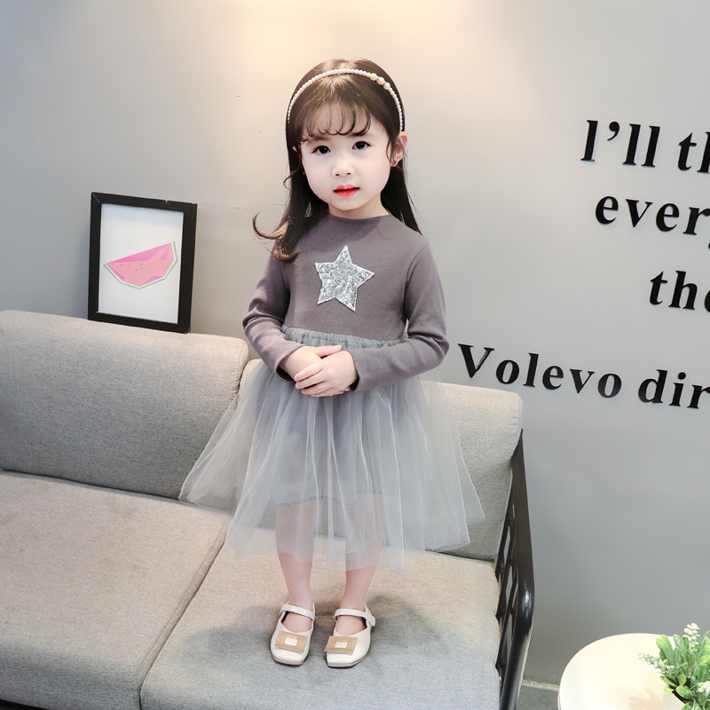 Đầm Dệt Kim Phối Lưới Thời Trang Mùa Thu Cho Bé Gái