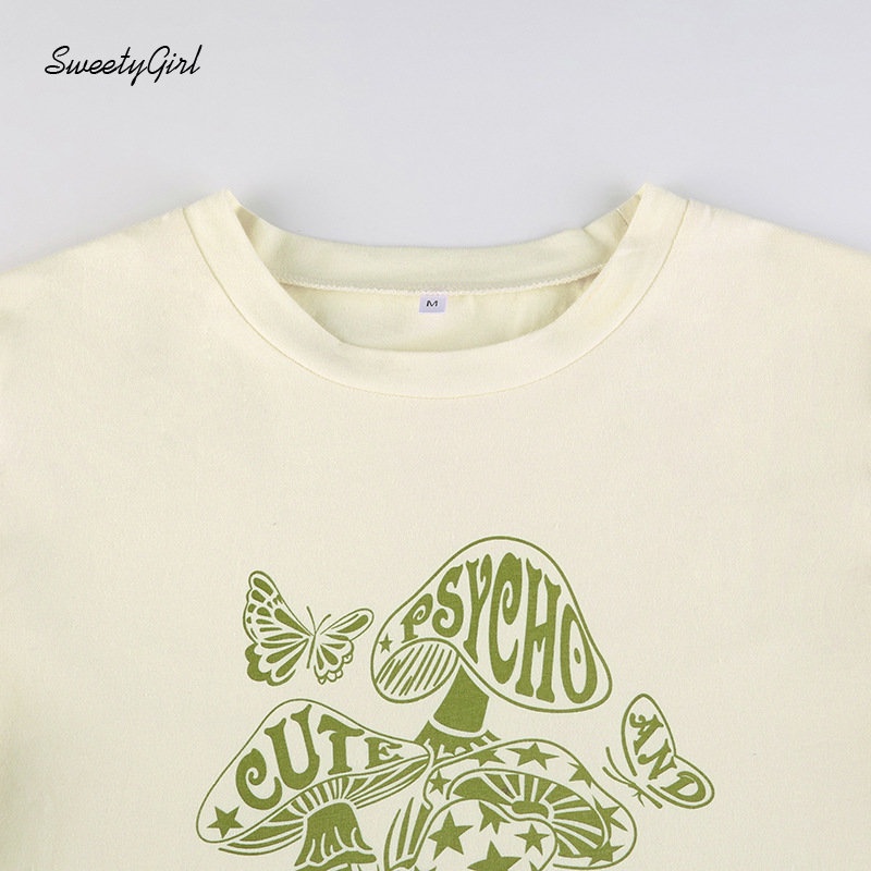 Áo Thun Tay Ngắn Cổ Tròn In Chữ Và Bướm Phối Màu Tương Phản Thời Trang 2022 Quyến Rũ Cho Nữ