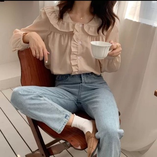 áo babydoll cổ bèo phong cách hàn quốc áo sơ mi kiểu
