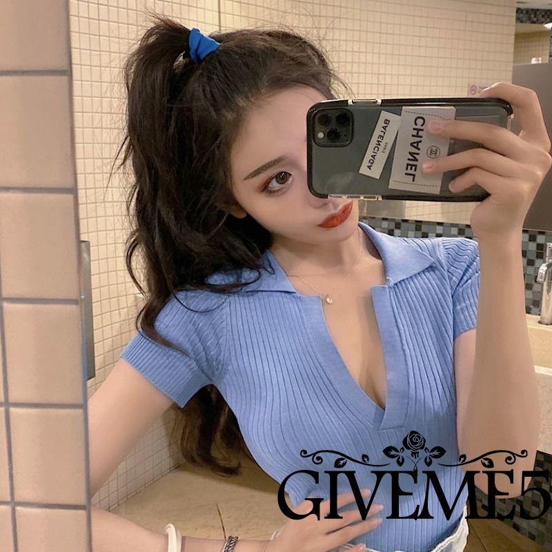 Áo Lửng Dệt Kim Tay Ngắn Cổ Chữ V Thời Trang Năng Động Cho Nữ