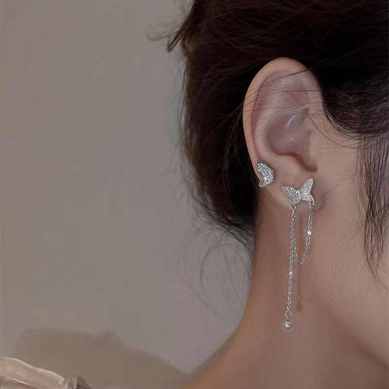 Hoa tai hợp kim hình bướm đính đá đơn giản phong cách Hàn Quốc