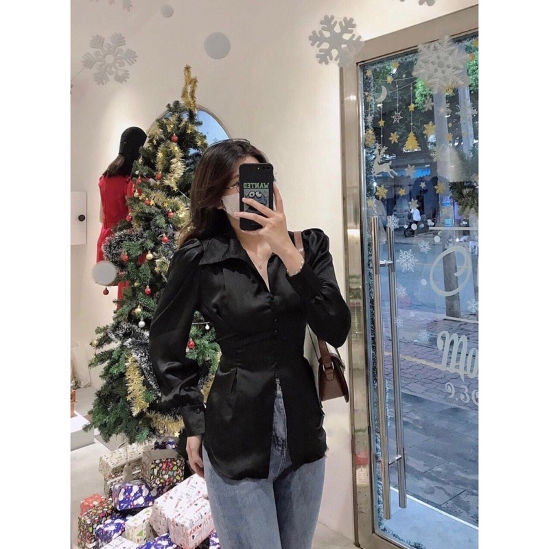 Áo sơ Mi Lụa, Áo sơ mi Nữ kiểu dáng công sở dài tay nút bọc lụa buộc cột nơ sau freesize đủ màu