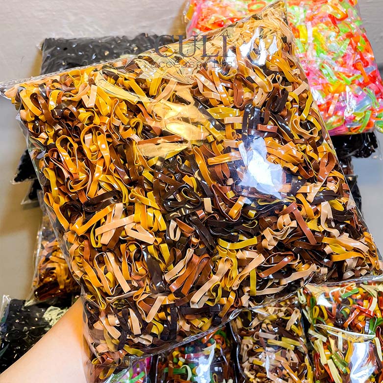 Thun cột tóc, chun buộc tóc 1kg thun đen, mix màu sỉ - lẻ