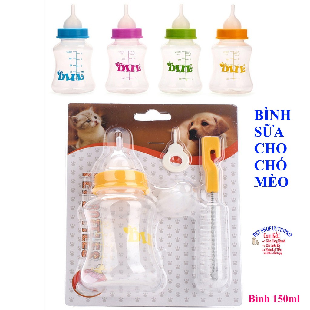 BỘ BÌNH SỮA CHO CHÓ MÈO PET THÚ CƯNG Loại 150ml Chất liệu nhựa an toàn Gồm 2 núm Kèm cây rửa tiện lợi Thương Hiệu DIIL