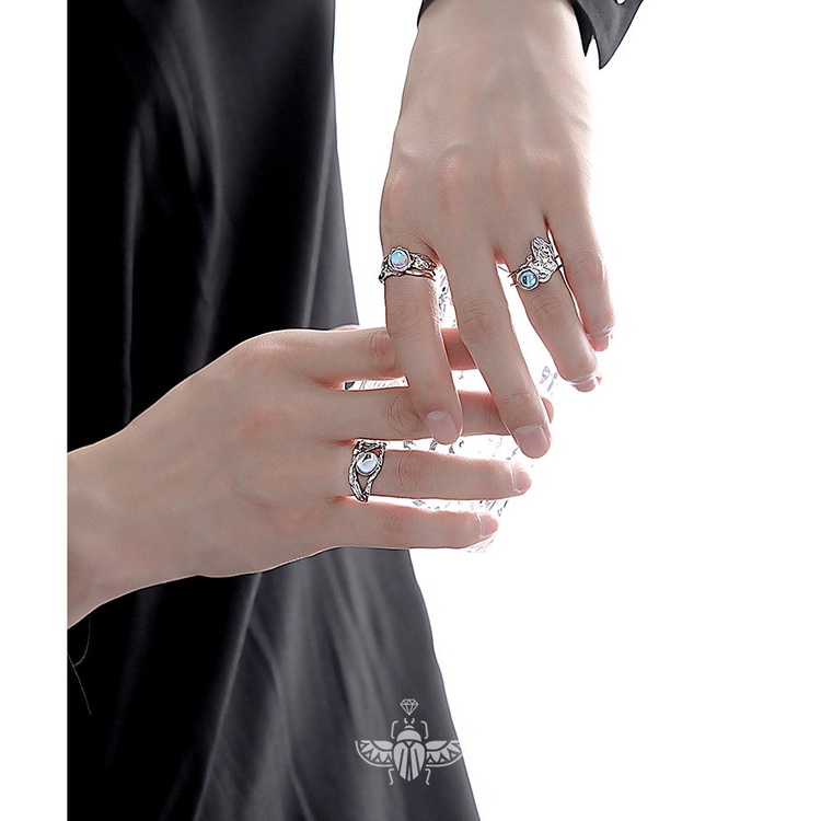 Nhẫn Đá Mặt Trăng Mở Điều Chỉnh Được Thiết Kế Thời Trang Cá Tính Cho Nam