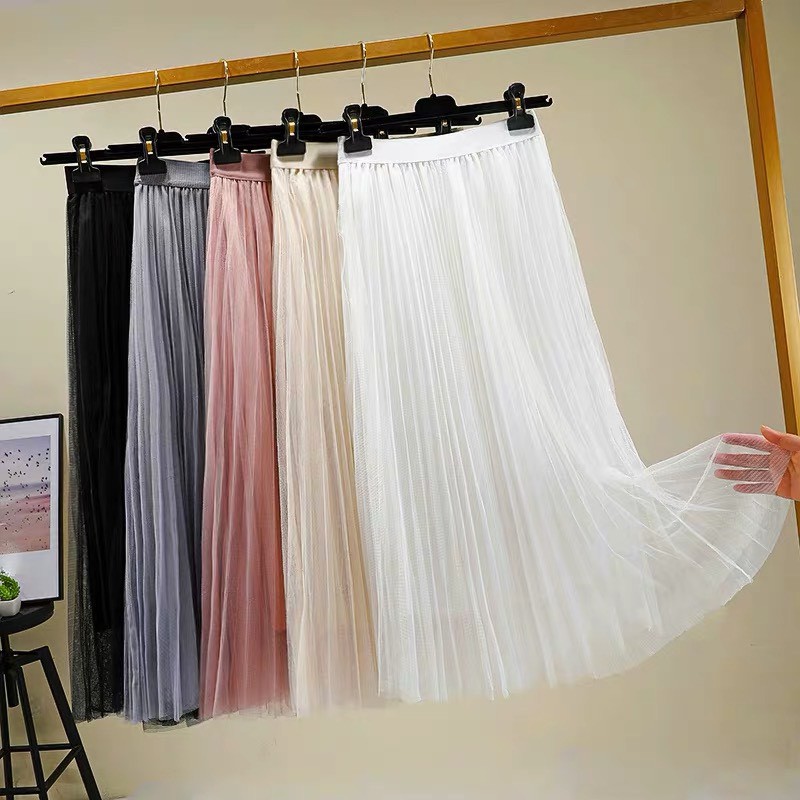 (HÀNG SẴN) Chân váy lưới xếp ly dáng dài bồng bềnh | BigBuy360 - bigbuy360.vn