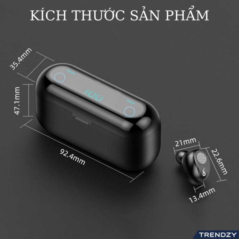 Tai nghe bluetooth F9 TWS 5.0 bản Quốc tế không dây cảm ứng chống nước IPX5, chống ồn tích hợp sạc dự phòng 2500mAh